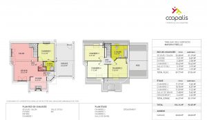 plan de maison à 1 étage, 4 chambres et 1 garage