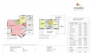 plan de maison en bois d'un étage composée de 3 chambres, pergola et un garage