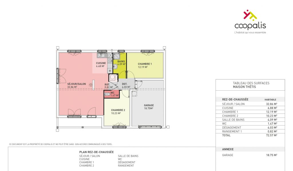 plan de maison en bois de plain-pied composée de 2 chambres et un garage